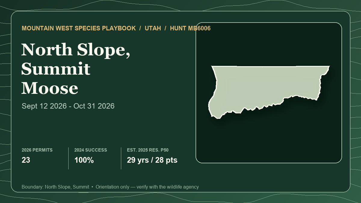 Representative lead-hunt card showing the Utah North Slope Summit MB6006 boundary and statistics for a Utah and Wyoming Shiras moose comparison